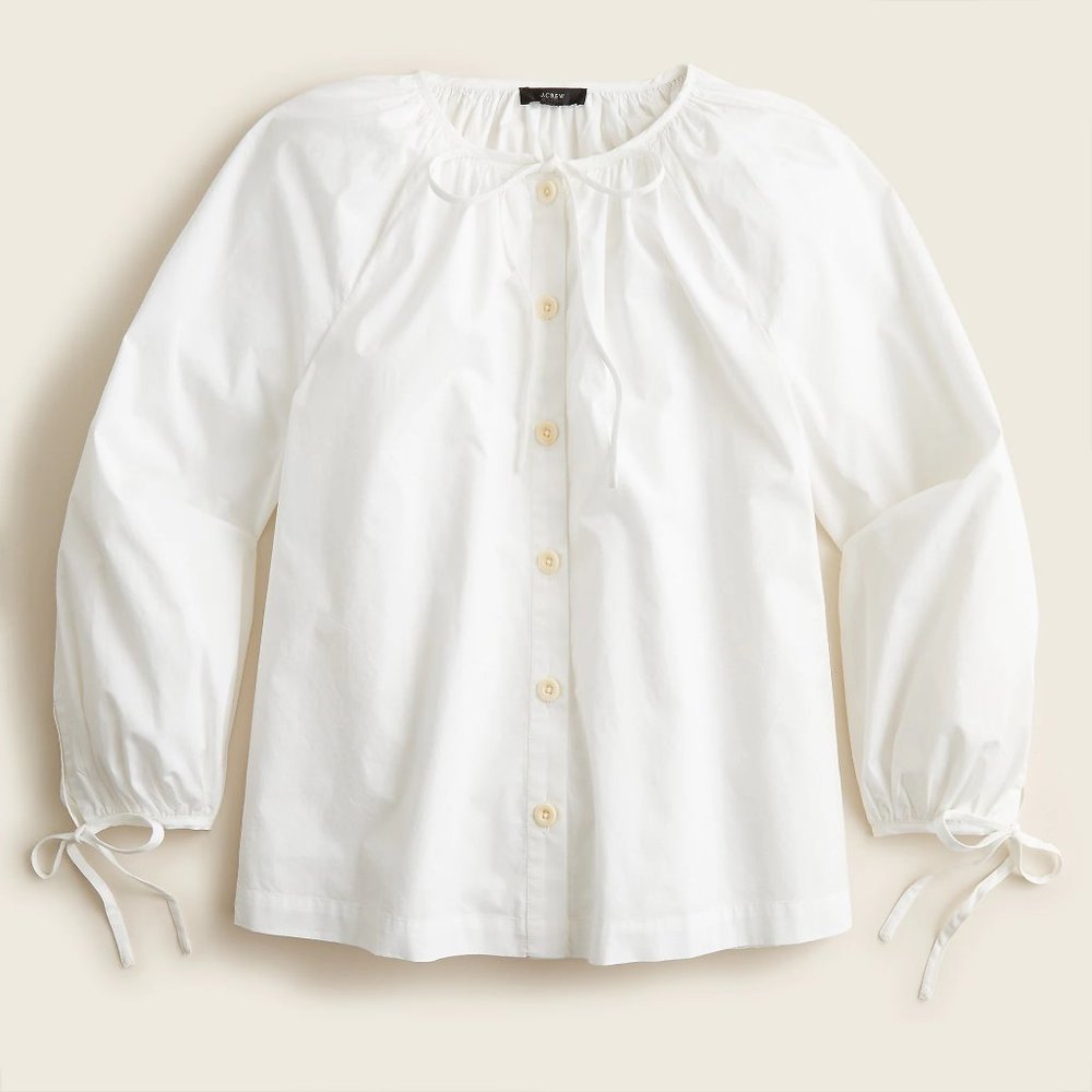 NWT J.Crew Tie-sleeve button-front cotton poplin top